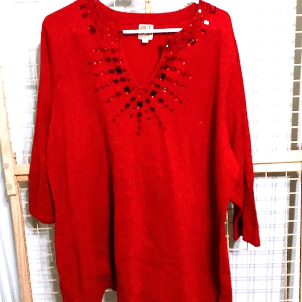 Jeweled Neckline Tunic Sweater